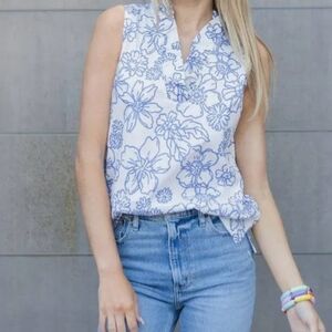 Michelle McDowell Fresh Feelings Elle Top Blue White Floral Size Small